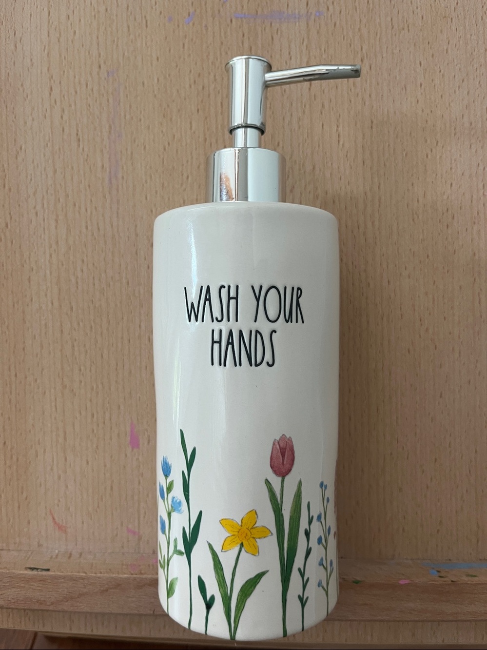 Rae Dunn Artisan Collection by Magenta Soap Dispenser with Floral Accents